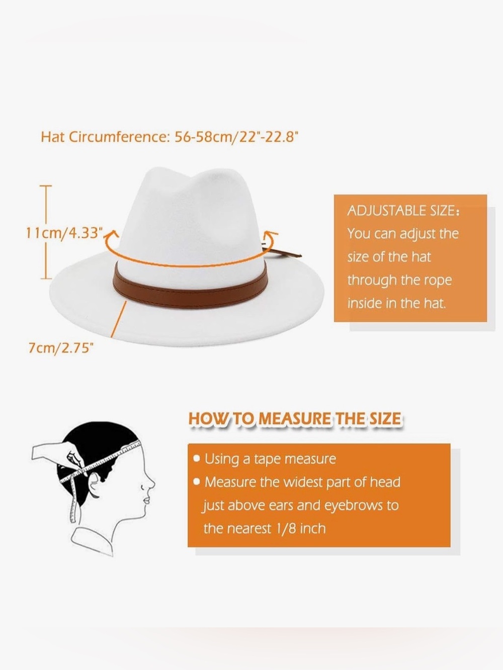 Women’s Vintage Style Wide Brim White Fedora Hat, NWOT